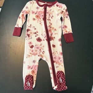 Posh Peanut Floral Baby Outfit with Burgundy Trim